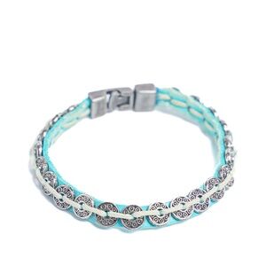 Handmade Teal Suede Bracelet Metal Circles size Small
